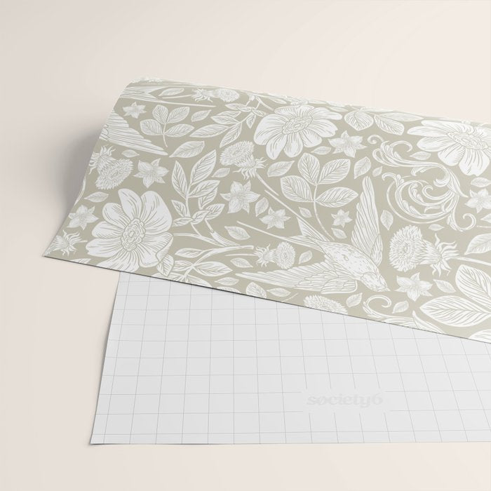 Vintage Elegant White Ivory Cream Swallows Floral Wrapping Paper Gallery Image 2