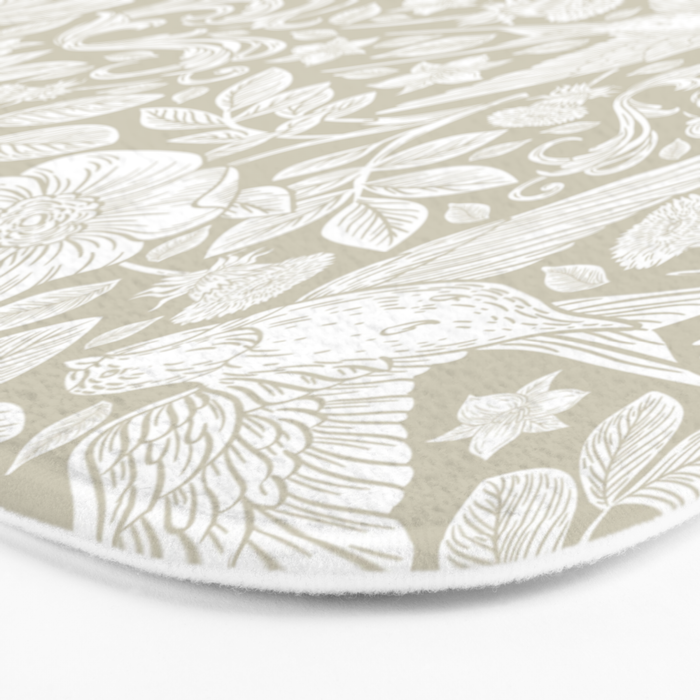 Vintage Elegant White Ivory Cream Swallows Floral Bath Mat Gallery Image 3