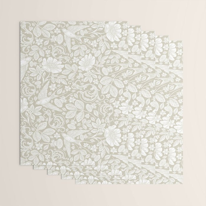 Vintage Elegant White Ivory Cream Swallows Floral Wrapping Paper Gallery Image 3