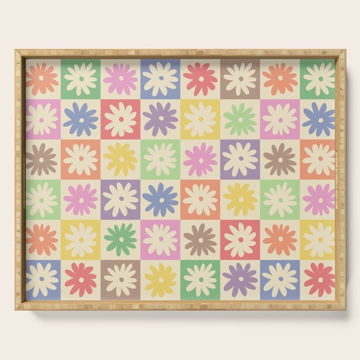 Colorful Flower Checkered Pattern Serving Tray Gallery Image 1
