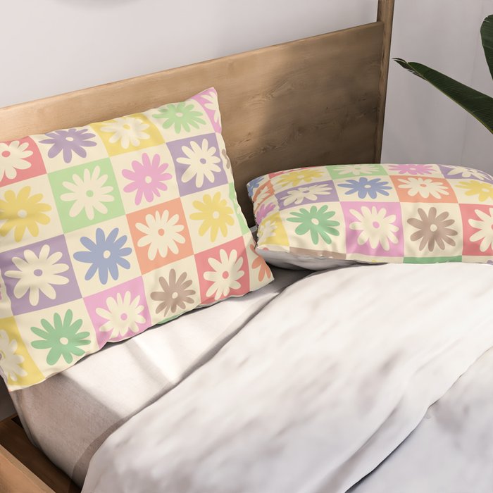 Colorful Flower Checkered Pattern Pillow Sham Gallery Image 2
