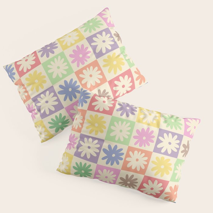 Colorful Flower Checkered Pattern Pillow Sham Gallery Image 3