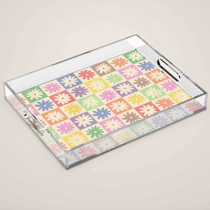Colorful Flower Checkered Pattern Acrylic Tray Gallery Image 1