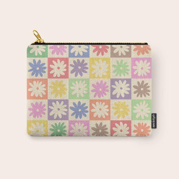 Colorful Flower Checkered Pattern Carry All Pouch Gallery Image 1