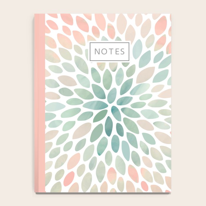 Floral Bloom, Abstract Watercolor, Coral, Peach, Green, Floral Prints Notebook Gallery Image 4