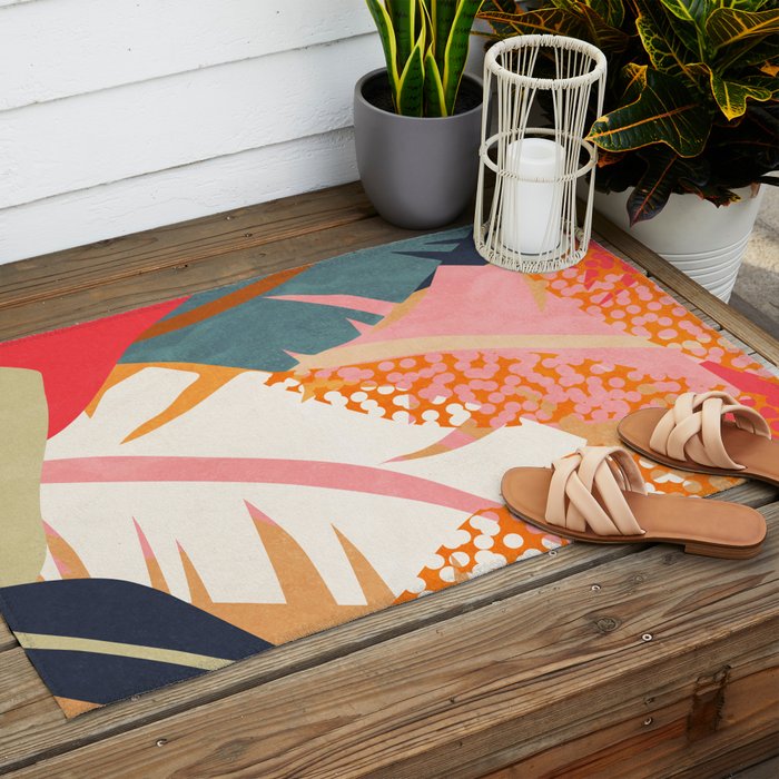 Abstract Boho Tropical Foliage 1 Outdoor Rug Gallery Image 2