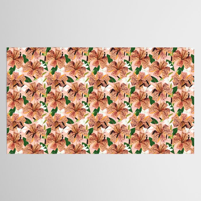 Tiger Lillies, Tropical Blush Botanical Illustration, Polka Dots Nature Vibrant Floral Jungle Tablecloth Gallery Image 2