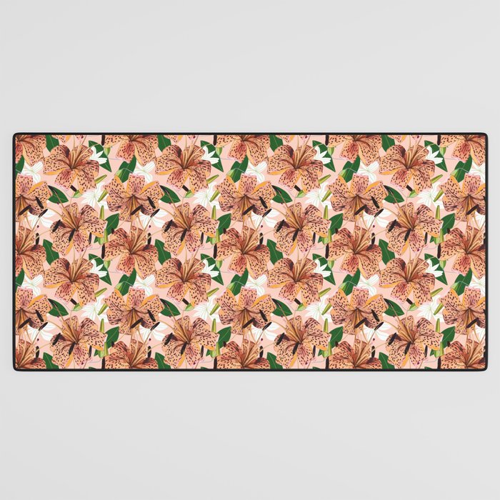 Tiger Lillies, Tropical Blush Botanical Illustration, Polka Dots Nature Vibrant Floral Jungle Desk Mat Gallery Image 3