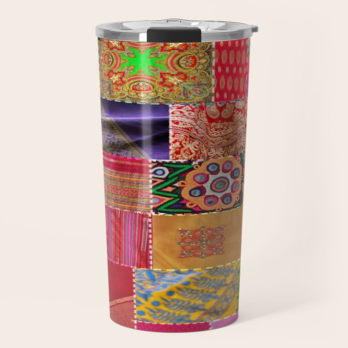 Boho Sari Patchwork Quilt Travel Mug Gallery Image 1
