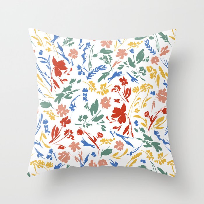 Wild colorful flowery meadow Throw Pillow Gallery Image 1