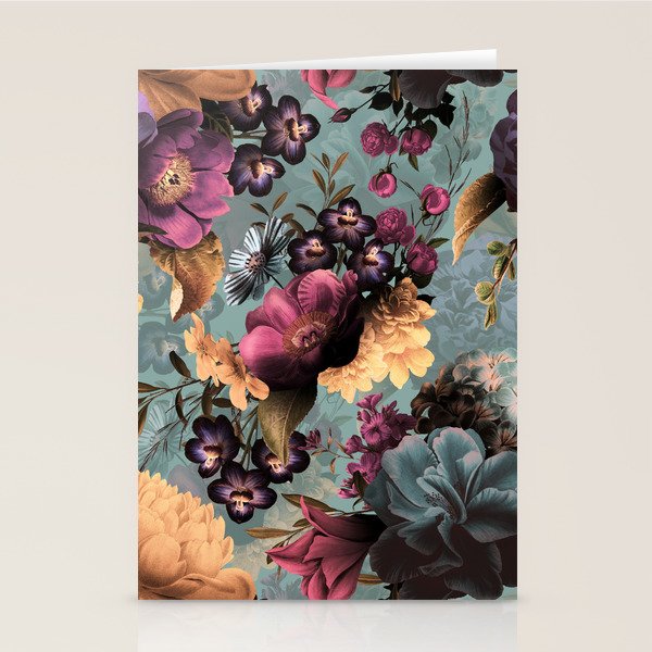 Vintage & Shabby Chic - Grey Botanical Lush Flowers Evening Garden Stationery Card Gallery Image 2