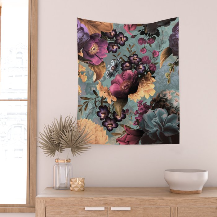 Vintage & Shabby Chic - Grey Botanical Lush Flowers Evening Garden Wall Tapestry Gallery Image 2