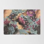 Vintage & Shabby Chic - Grey Botanical Lush Flowers Evening Garden Rug Gallery Image 2