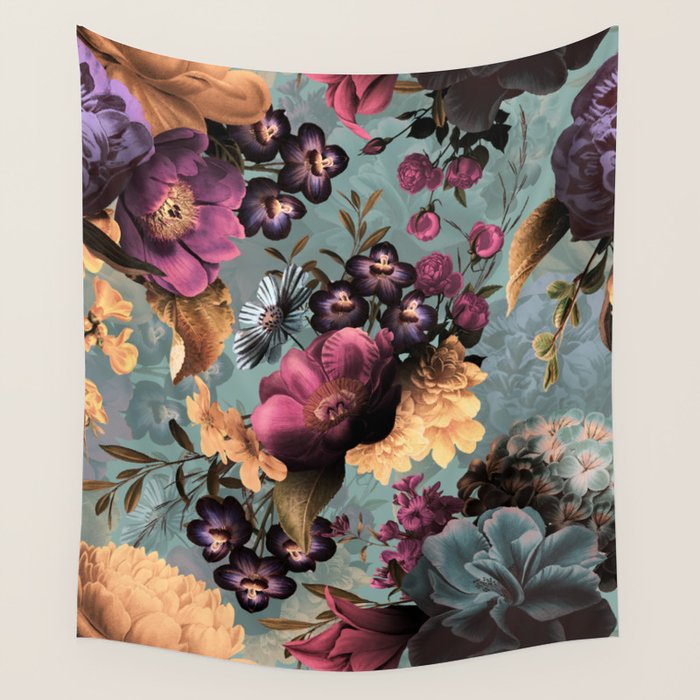 Vintage & Shabby Chic - Grey Botanical Lush Flowers Evening Garden Wall Tapestry Gallery Image 4