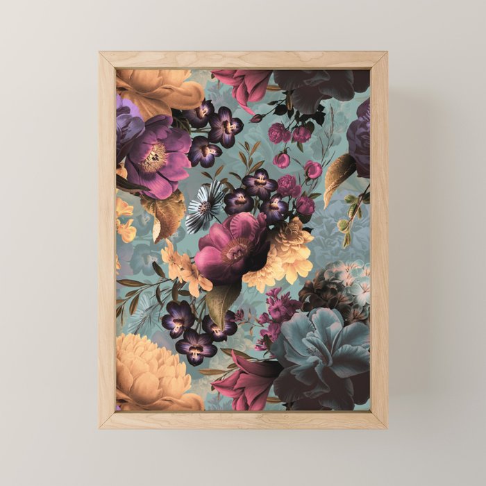 Vintage & Shabby Chic - Grey Botanical Lush Flowers Evening Garden Mini Art Print Gallery Image 1