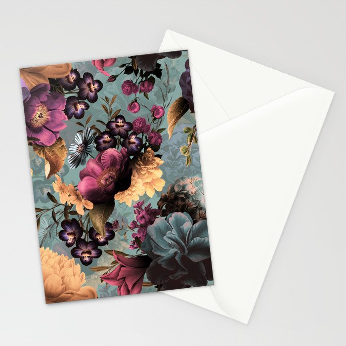 Vintage & Shabby Chic - Grey Botanical Lush Flowers Evening Garden Stationery Card Gallery Image 2