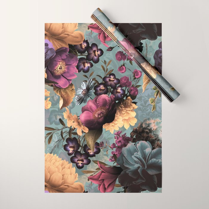 Vintage & Shabby Chic - Grey Botanical Lush Flowers Evening Garden Wrapping Paper Gallery Image 1