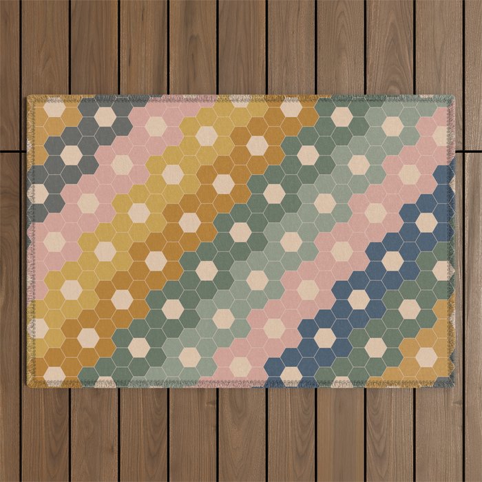 Hexagon Flowers Outdoor Rug Gallery Image 1