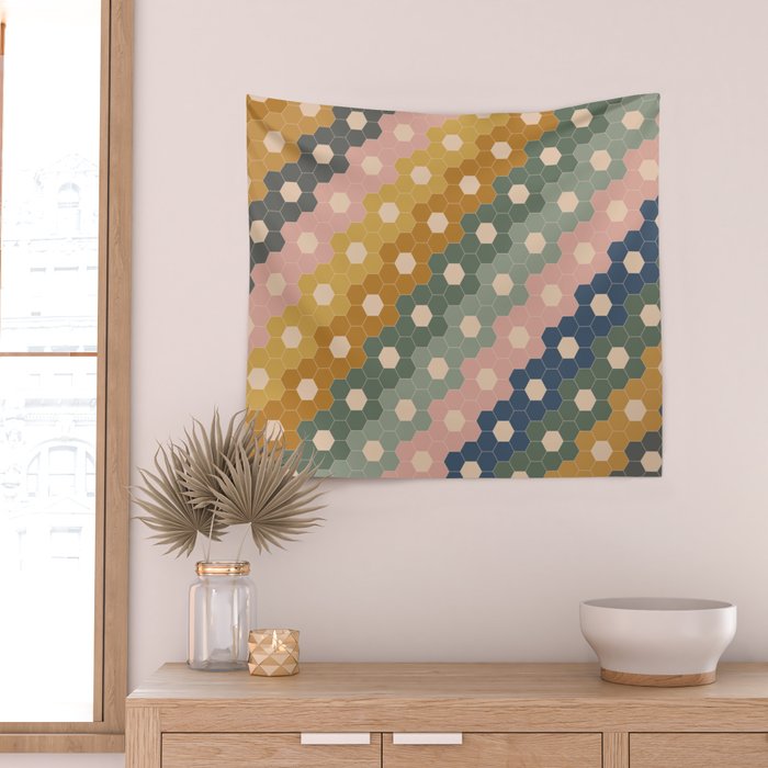 Hexagon Flowers Wall Tapestry Gallery Image 2