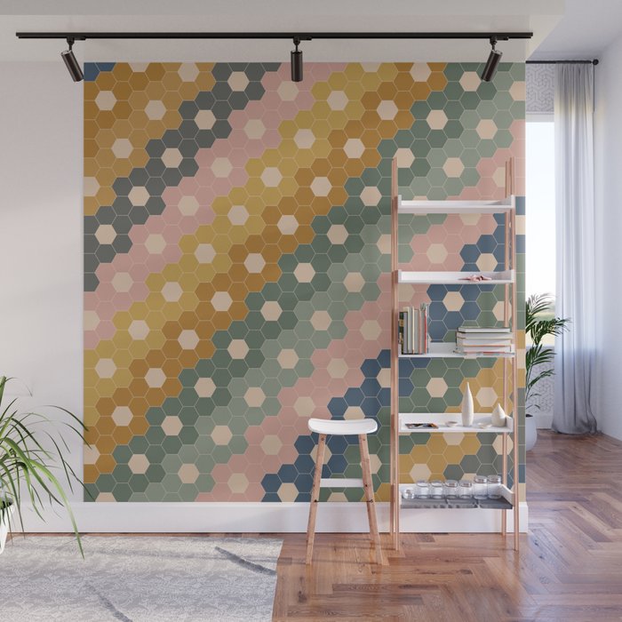 Hexagon Flowers Wall Mural Gallery Image 1