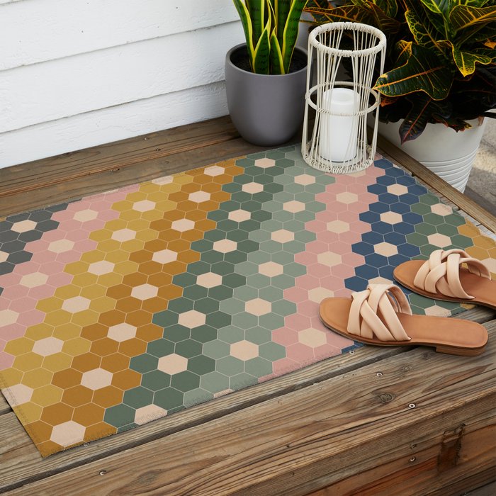 Hexagon Flowers Outdoor Rug Gallery Image 2