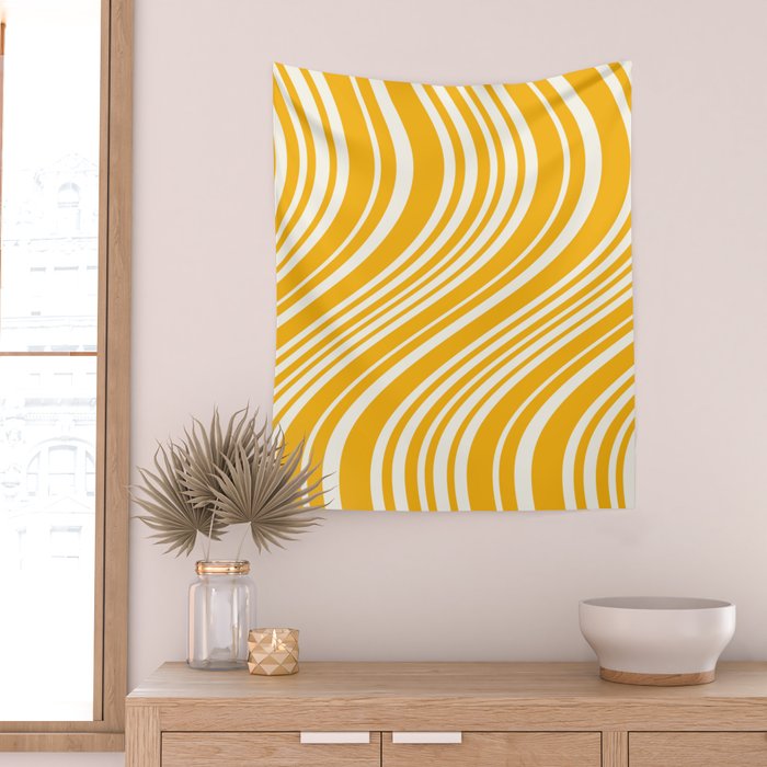 Wavy Stripes XLV - Golden Yellow Wall Tapestry Gallery Image 2