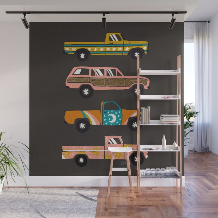 Retro Roads - Charcoal Wall Mural Gallery Image 1