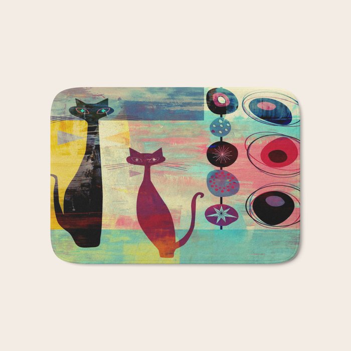 Mid-Century Modern 2 Cats - Graffiti Style Bath Mat Gallery Image 1