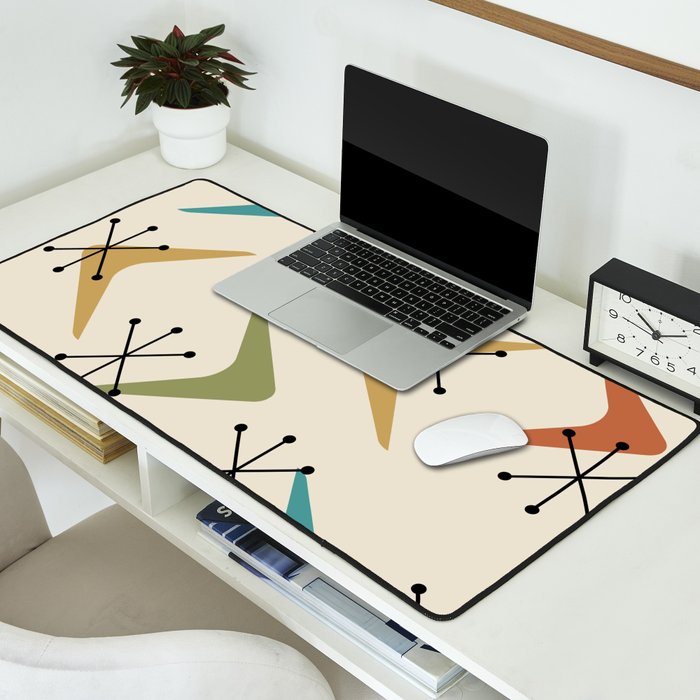 Mid Century Boomerangs And Starbursts Multicolored 1 Desk Mat Gallery Image 2