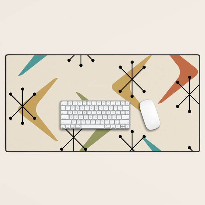 Mid Century Boomerangs And Starbursts Multicolored 1 Desk Mat Gallery Image 1