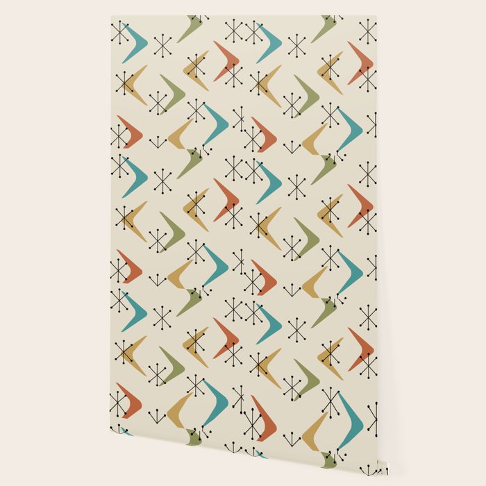 Mid Century Boomerangs And Starbursts Multicolored 1 Wallpaper Gallery Image 2