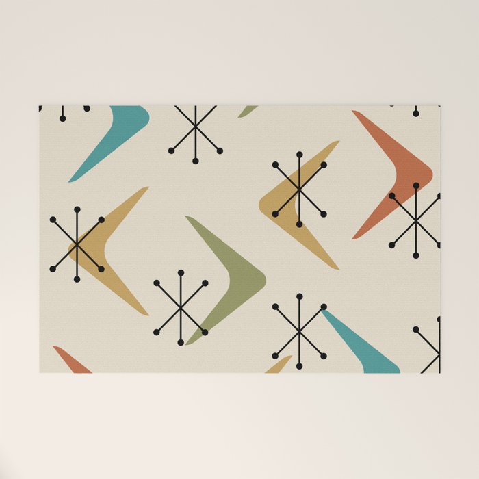 Mid Century Boomerangs And Starbursts Multicolored 1 Welcome Mat Gallery Image 1