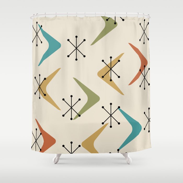 Mid Century Boomerangs And Starbursts Multicolored 1 Shower Curtain Gallery Image 1