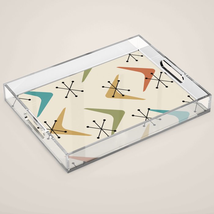 Mid Century Boomerangs And Starbursts Multicolored 1 Acrylic Tray Gallery Image 1