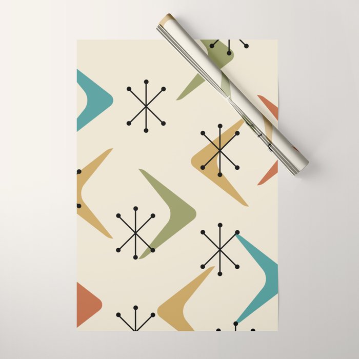 Mid Century Boomerangs And Starbursts Multicolored 1 Wrapping Paper