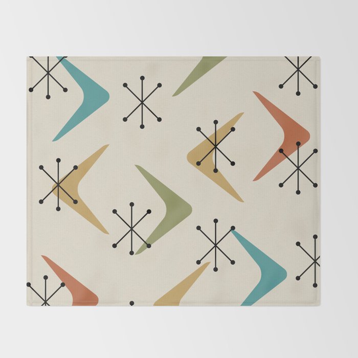 Mid Century Boomerangs And Starbursts Multicolored 1 Throw Blanket Gallery Image 2