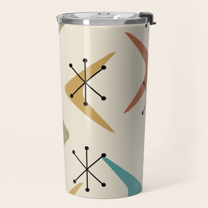 Mid Century Boomerangs And Starbursts Multicolored 1 Travel Mug Gallery Image 2