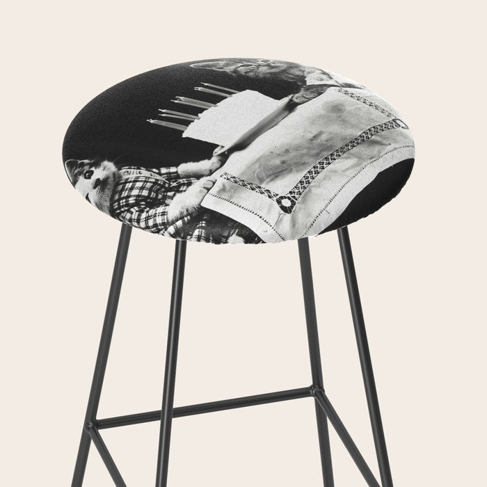 Vintage Let them eat cake kittens with cake and candles funny humorous black and white photograph Stool Gallery Image 2