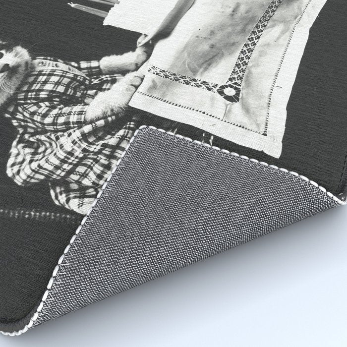 Vintage Let them eat cake kittens with cake and candles funny humorous black and white photograph Rug Gallery Image 4