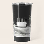 Vintage Let them eat cake kittens with cake and candles funny humorous black and white photograph Travel Mug Gallery Image 1