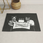 Vintage Let them eat cake kittens with cake and candles funny humorous black and white photograph Rug Gallery Image 1