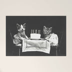 Vintage Let them eat cake kittens with cake and candles funny humorous black and white photograph Welcome Mat Gallery Image 1