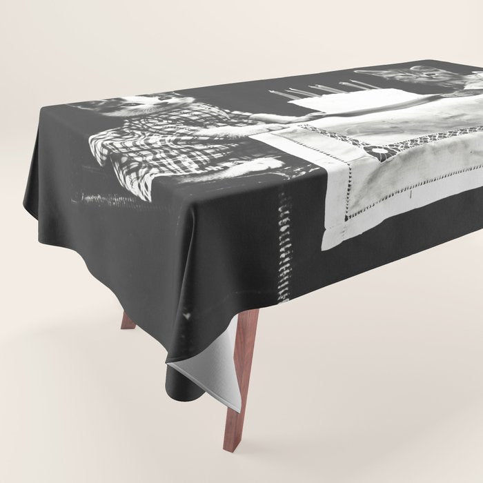 Vintage Let them eat cake kittens with cake and candles funny humorous black and white photograph Tablecloth Gallery Image 1