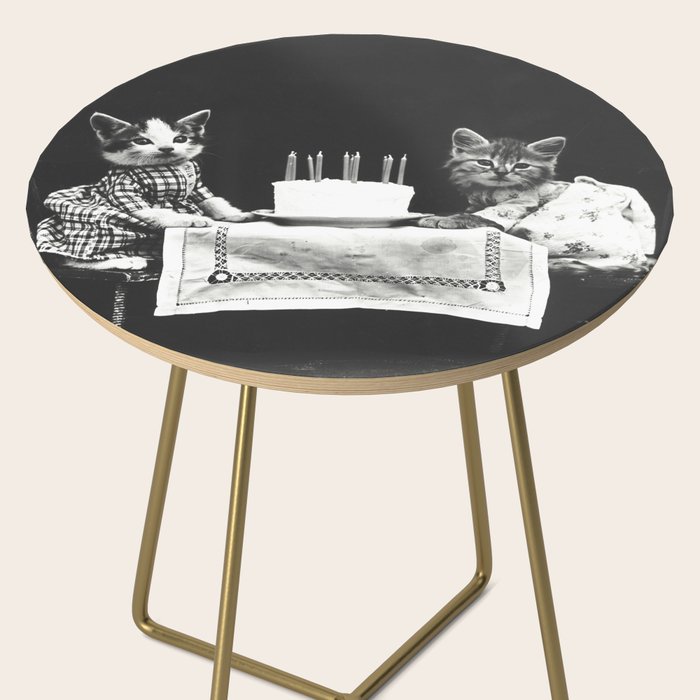 Vintage Let them eat cake kittens with cake and candles funny humorous black and white photograph Side Table Gallery Image 2