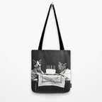 Vintage Let them eat cake kittens with cake and candles funny humorous black and white photograph Tote Bag Gallery Image 2