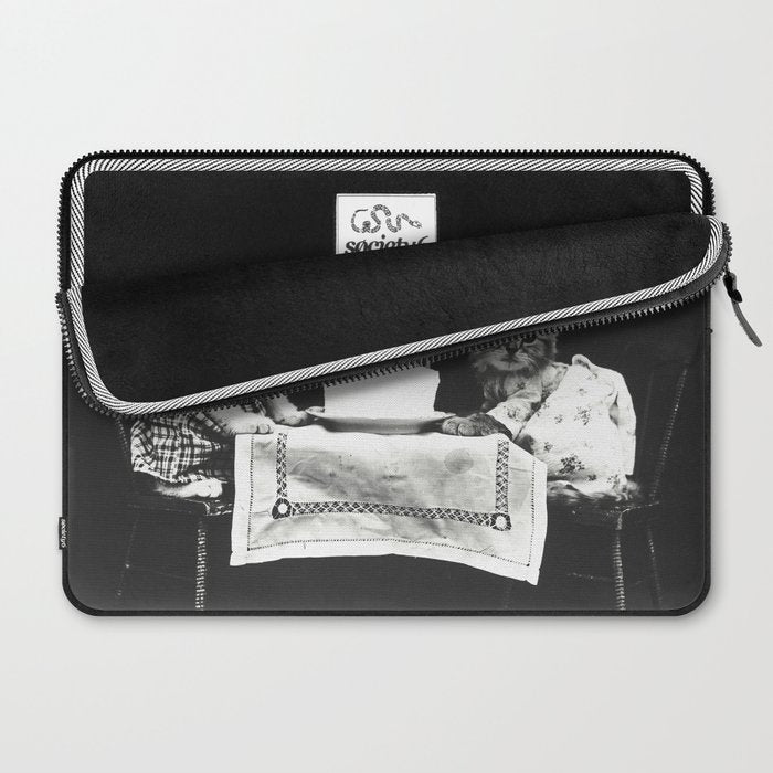 Vintage Let them eat cake kittens with cake and candles funny humorous black and white photograph Laptop Sleeve Gallery Image 2