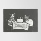 Vintage Let them eat cake kittens with cake and candles funny humorous black and white photograph Rug Gallery Image 2