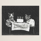 Vintage Let them eat cake kittens with cake and candles funny humorous black and white photograph Jigsaw Puzzle Gallery Image 1