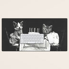 Vintage Let them eat cake kittens with cake and candles funny humorous black and white photograph Desk Mat Gallery Image 1