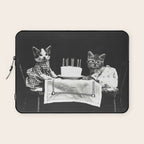 Vintage Let them eat cake kittens with cake and candles funny humorous black and white photograph Laptop Sleeve Gallery Image 1